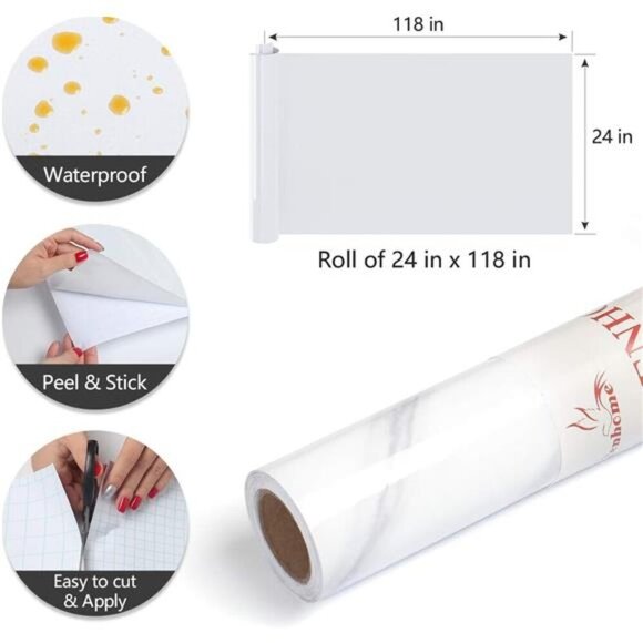 White Marble Contact Paper for Countertops Kitchen Counter Top Peel and Stick - Picture 6 of 7